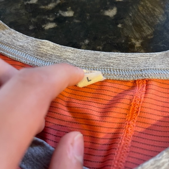 Lululemon orange gym t-shirt with gray design - Picture 2 of 5